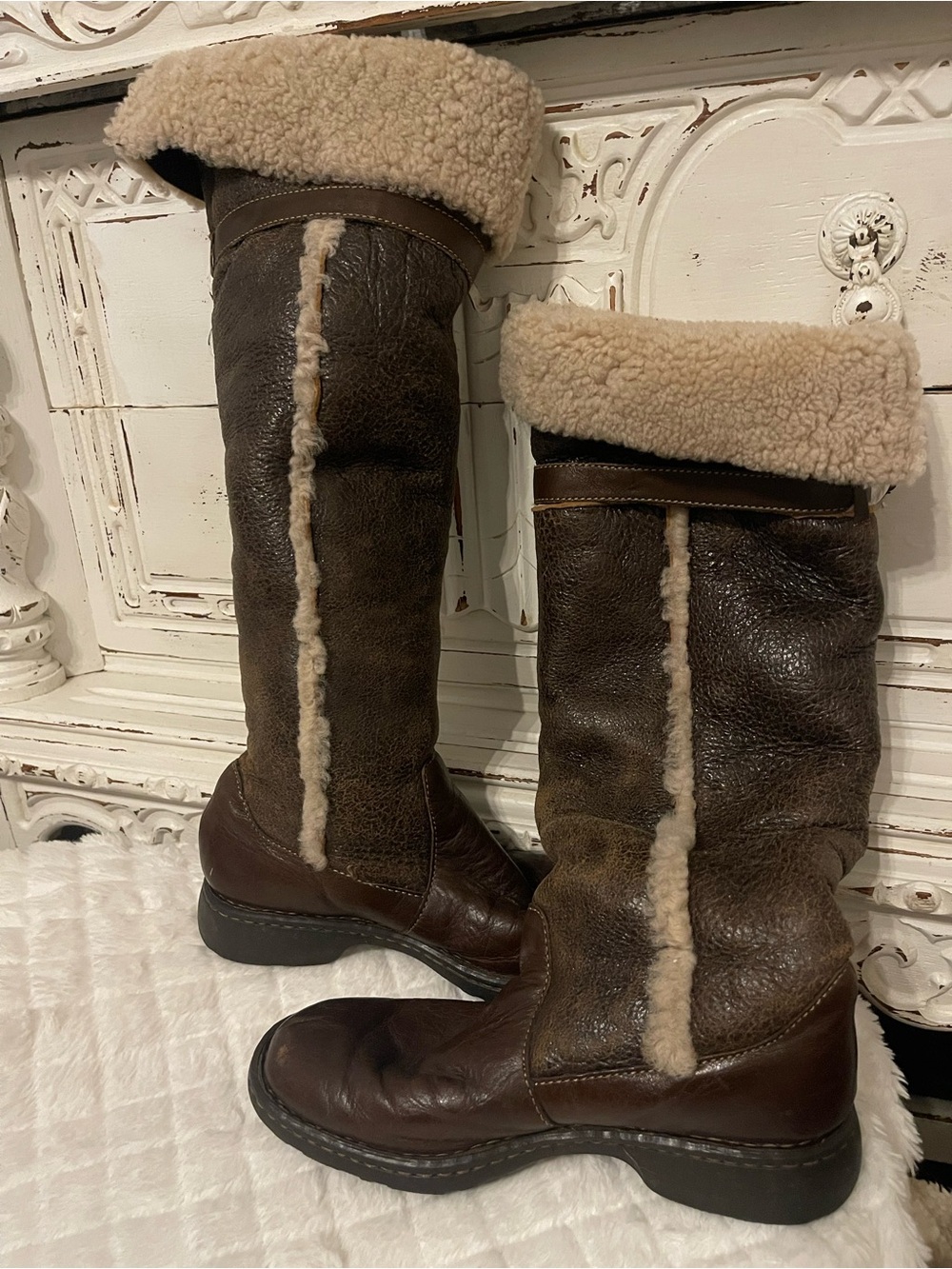 Born Brown Leather Over-the-Knee Shearling Boots